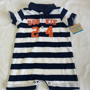 Carter's - NWT - Short sleeve Polo style Striped Baby Romper with Orange Accents
